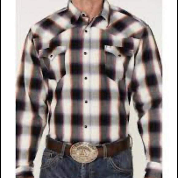 Roper Men's Large Ombre Plaid Long Sleeve Snap Western Black Shirt Size S - Picture 1 of 8